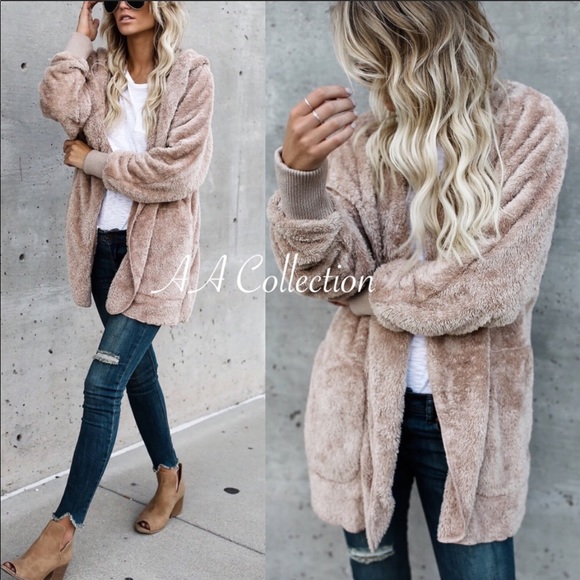 Faux Fur Sherpa Hoodie Plush Jacket Coat OS - Picture 3 of 8